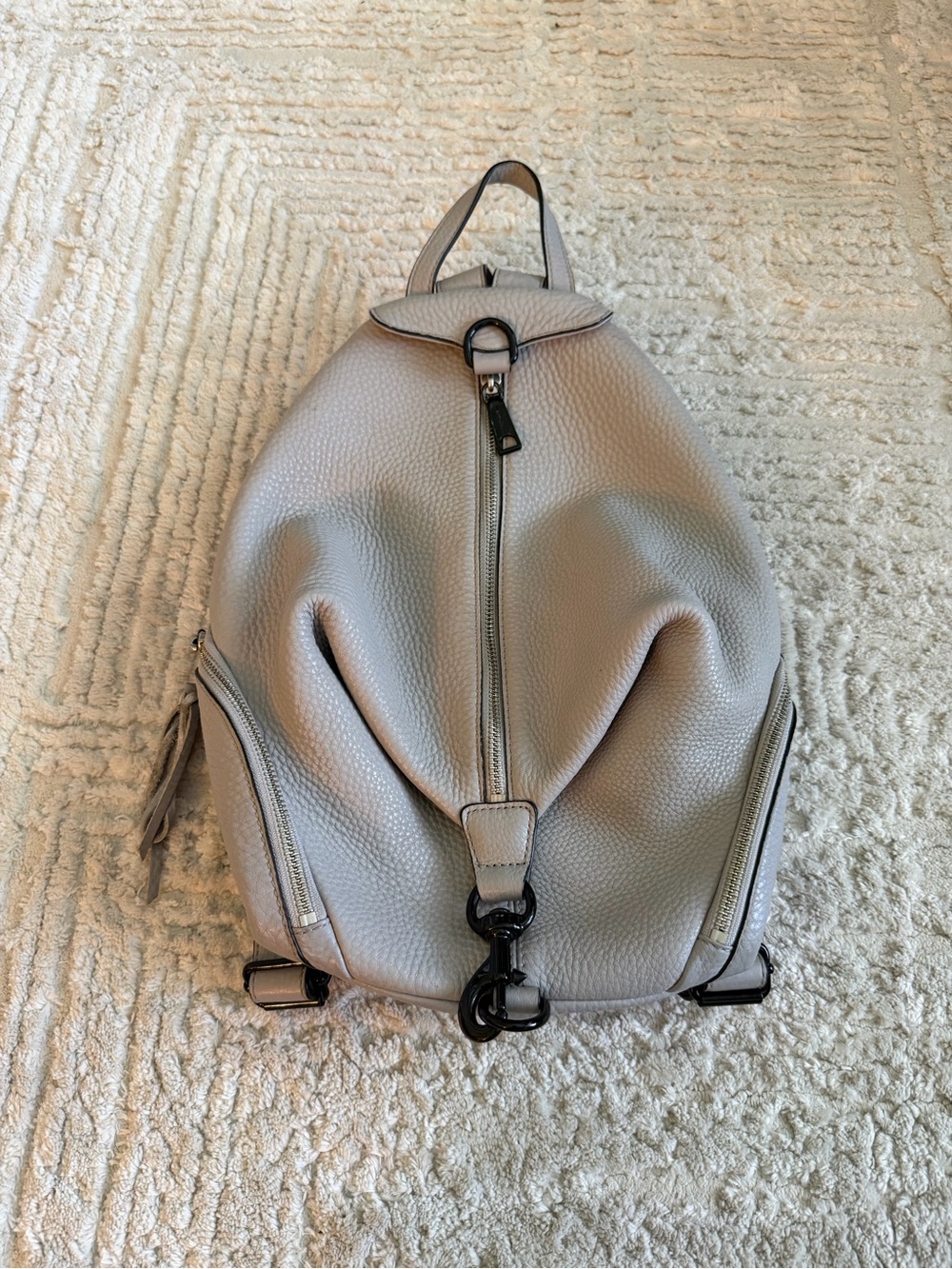 Rebecca Minkoff Julian Taupe Genuine Leather Pebbled Backpack Convertible Bag
